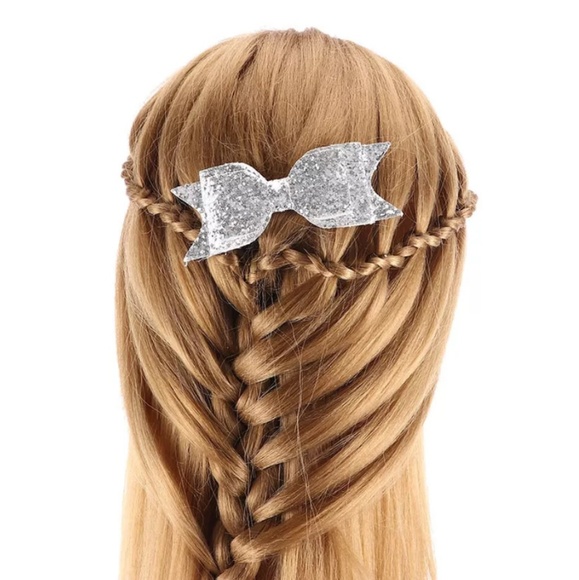 One Large Bow Hair Clip Silver OR Gold Sequined - Picture 4 of 7